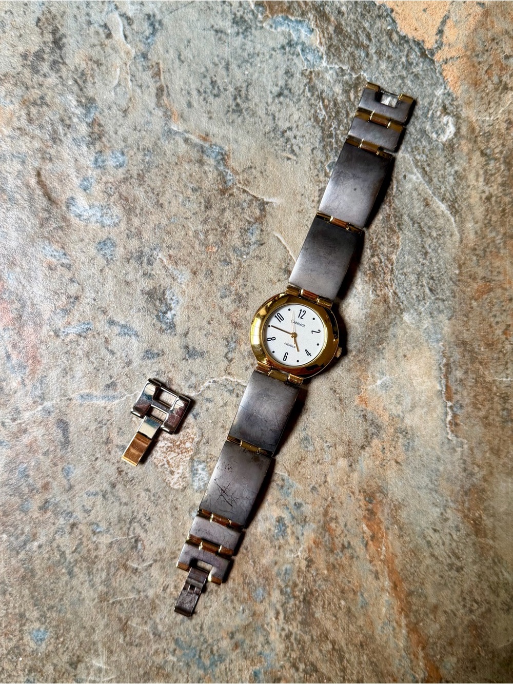 Vintage Carriage by Timex Indiglo Two Tone Watch Silver Gold Women's Extra Links